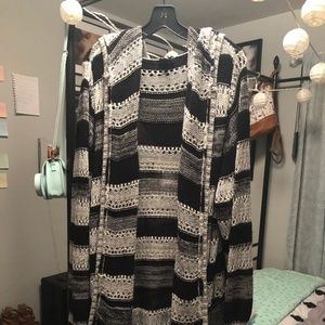 Black and Grey Knee Length Cardigan with Hood